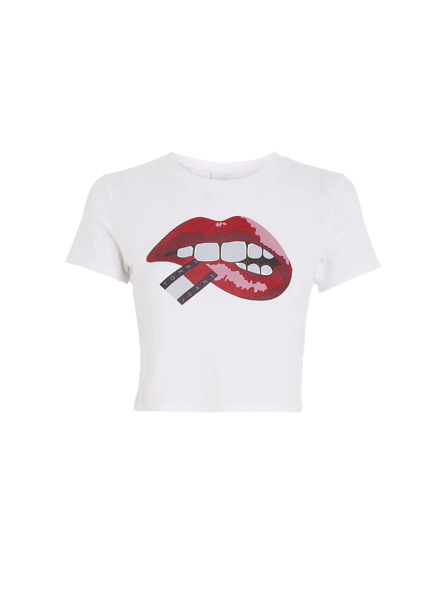 T-shirt in jersey di cotone washed Slim fit crop con stampa labbra bianco - Image 5